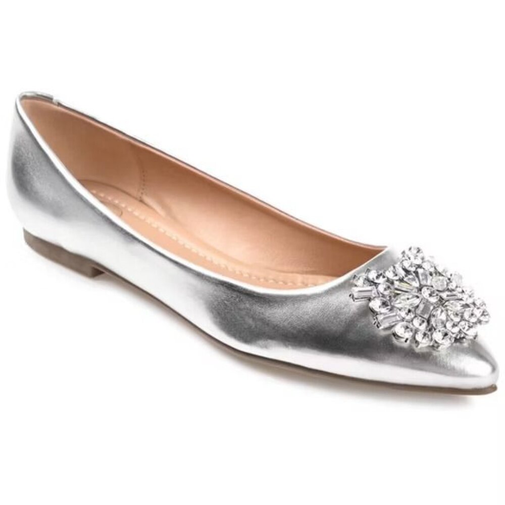 NWB Journee Collection Renzo Slip On Pointed Toe Ballet Flats Silver Size 7.5 W - Picture 3 of 7